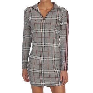 Eye Candy Plaid zippered Mock Neck Long Sleeve Shirttail Dress Sz S